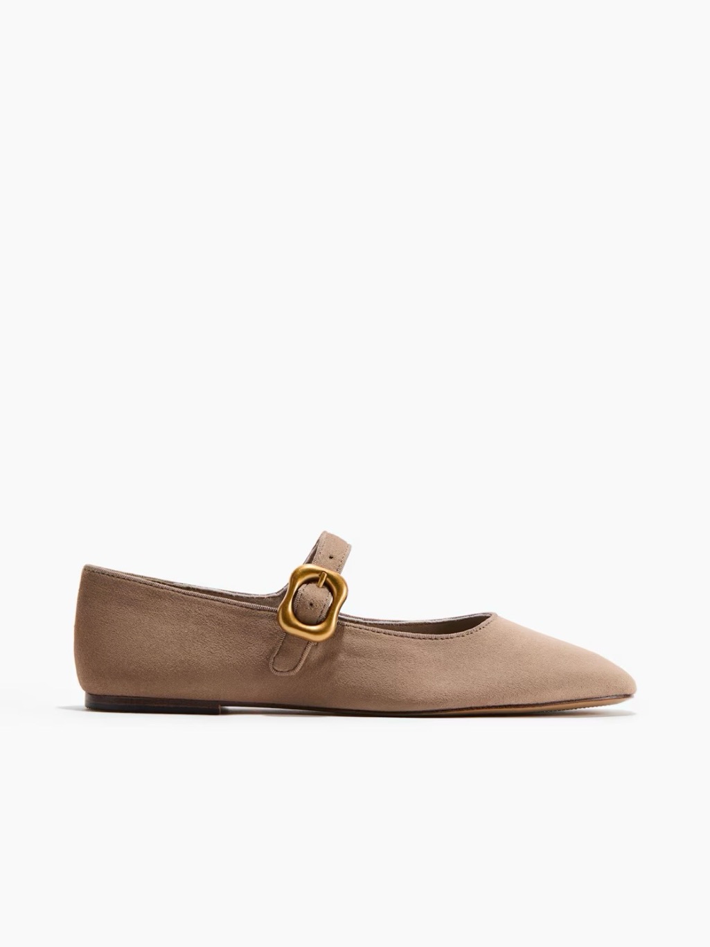 H&M Taupe Mary Jane Flat With Gold Buckle